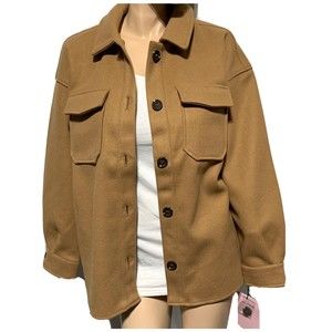 Avec Les Filles Shacket Size L Large SHIRT JACKET Button Cognac Camel Tan NWT